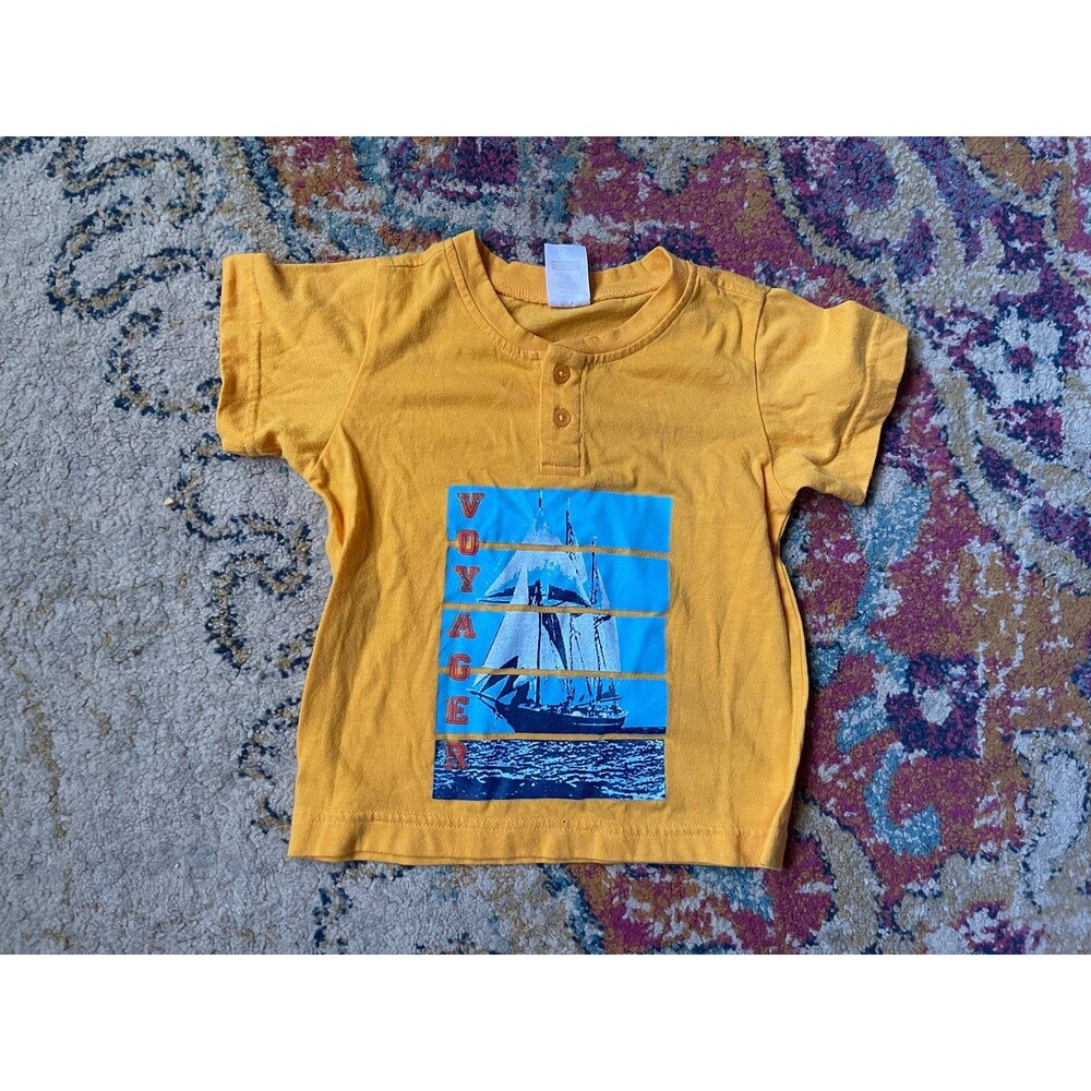 G&J Relations Toddler Boy Yellow Voyager Sailboat Henley T-Shirt